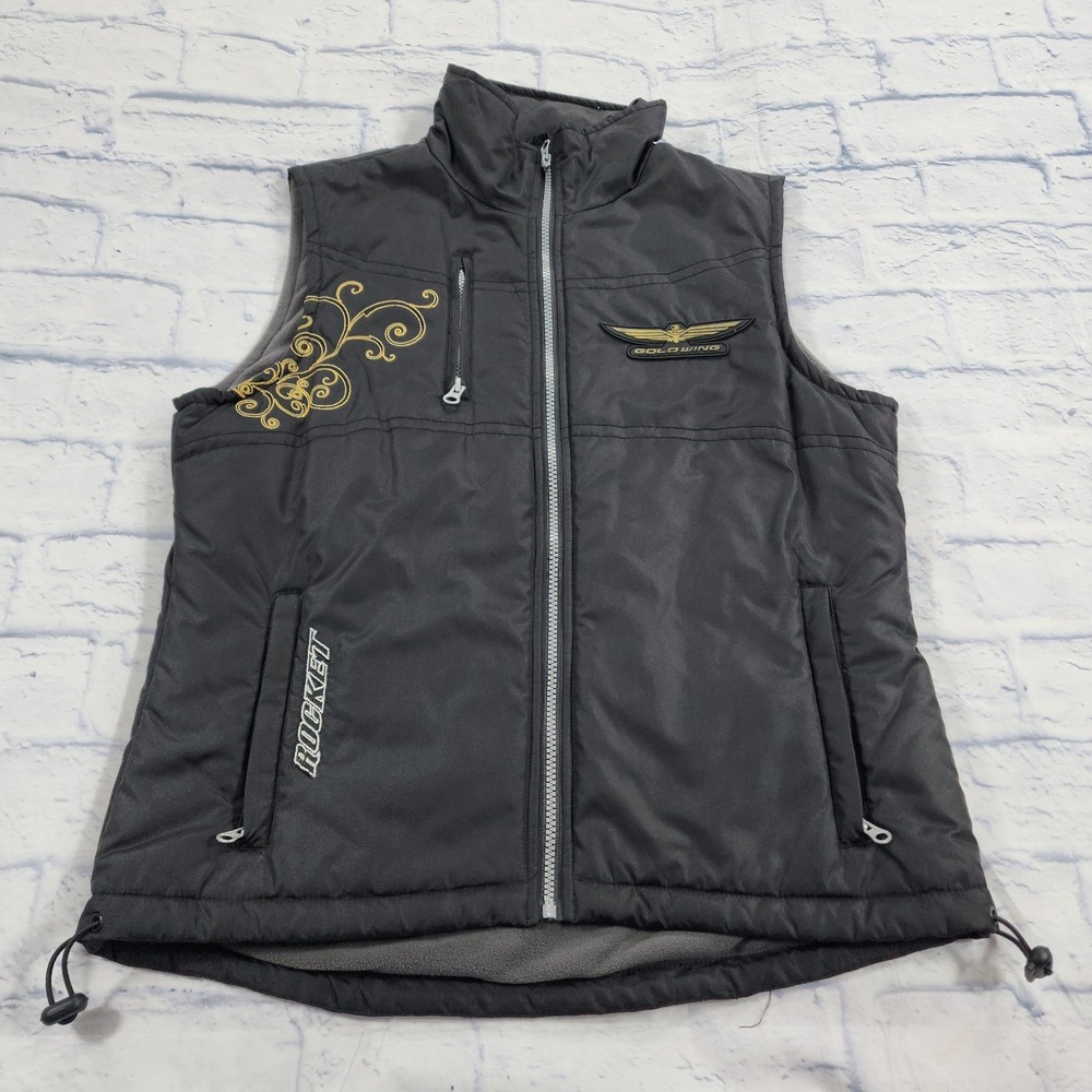 Joe Rocket Honda WOMENS SIZE L Gold Wing Biker Puffer Vest Black Zip